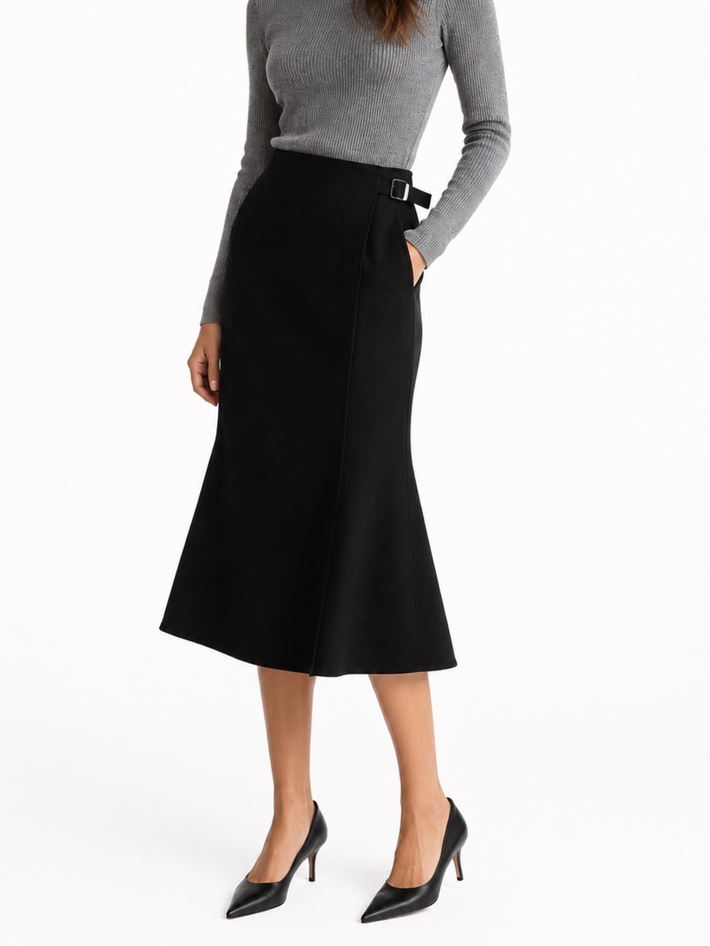 UNIQLO +J Jil Sander Wool Wrap Midi Skirt Black NWT Size 8